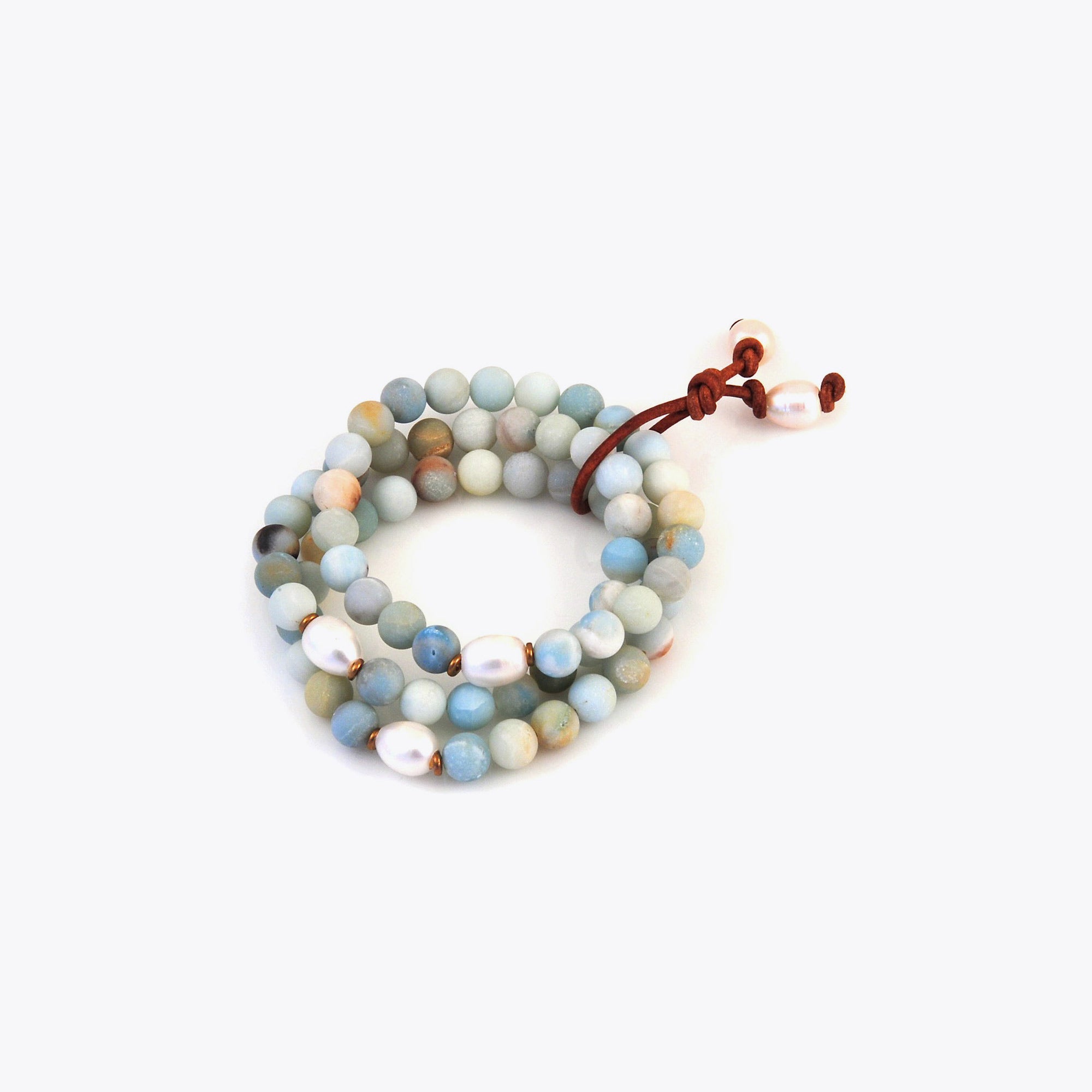 Multi-colored triple loop mala bracelet. 